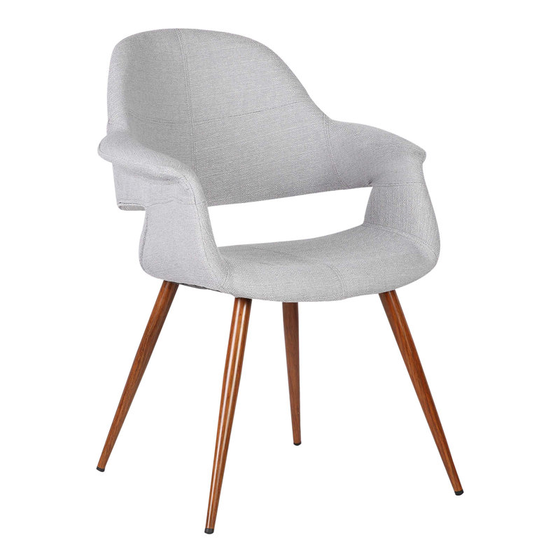 Alister Mid-Century Dining Chair with Arms in Fabric and Walnut Finish Metal Legs, Gray Tweed