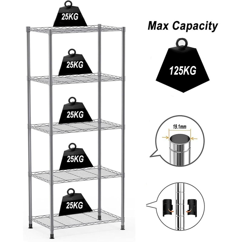 5 Tier Metal Wire Storage Organizer Rack, Shelving Unit