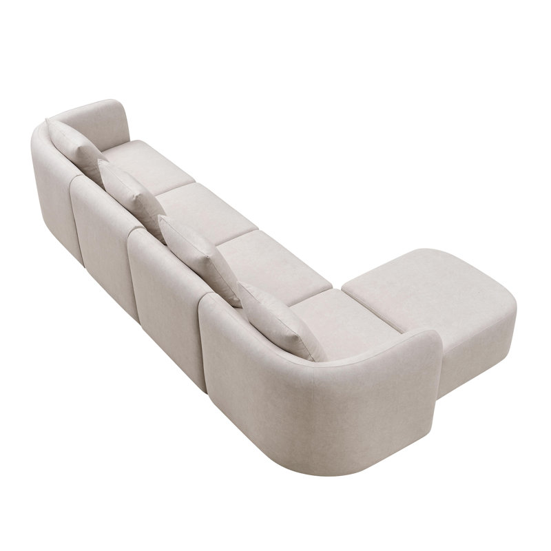 Mid Century Modular Sectional Sofa with Ottoman, Beige Velvet Upholstered,  Arrangeable Living Room Set includes Toss Pillow