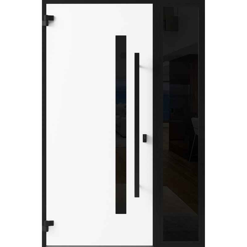 Façade avant en acier pré-suspendu / Ronex 0144 gris / fenêtre extérieure latérale Sidelite / entrée en métal peint moderne l 36 po x H 12 po x H 80 po à droite