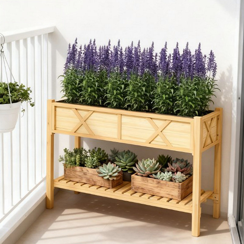 Elevated Dual-Tier Garden Bed Elevated Wood Planter Box with Storage and Efficient Drainage, Perfect for Easy and Organized Gardening.