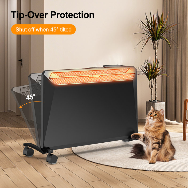 1500 W Electric Ceramic Heater In Black With Tip-over Protection, Remote Control