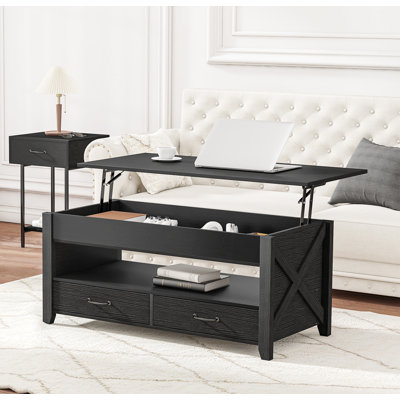 Table basse à plateau relevable avec 2 tiroirs