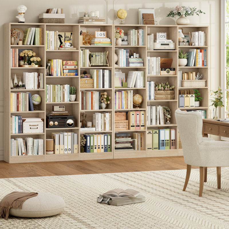 Ensemble de 2 grandes bibliothèques de rangement en bois de 74 po x 59 po x H 74 po, Oak