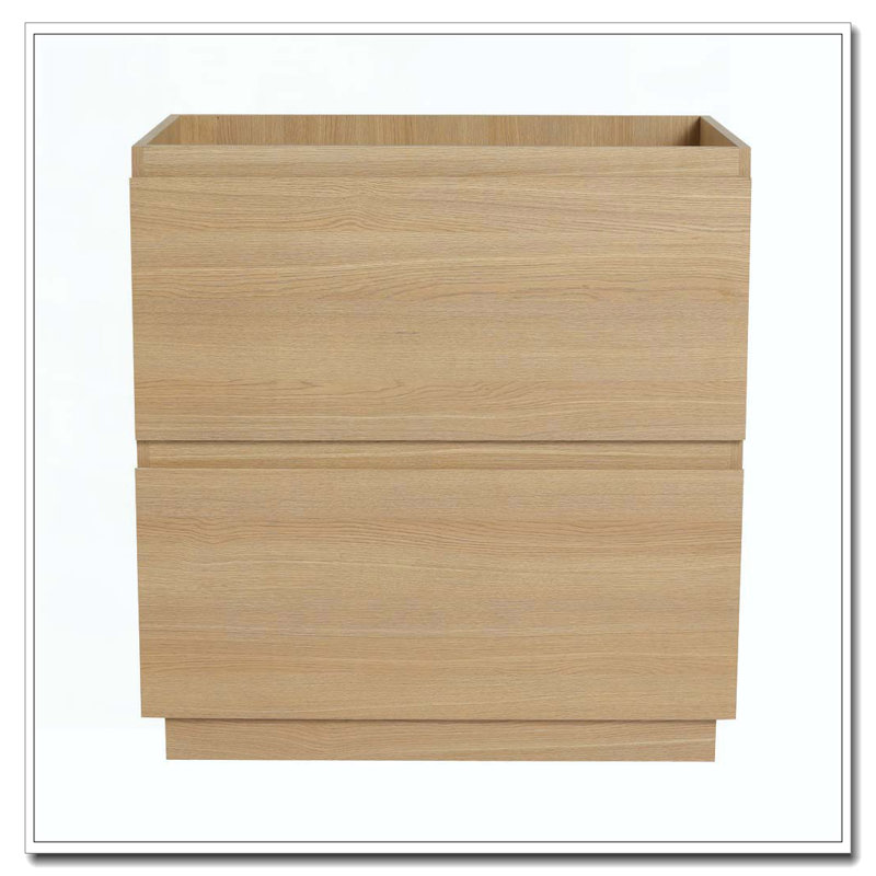 Armoire de salle de bain autoportante moderne avec deux tiroirs faciles à assembler, Chêne