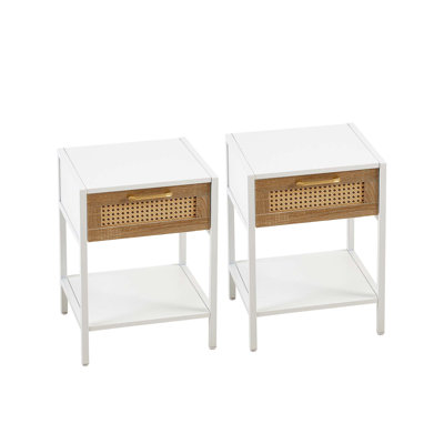 Set Of 2, 15.74"" Rattan End Table With  Drawer, Modern Nightstand, Metal Legs,Side Table For Living Room, Bedroom -  George Oliver, 8E1C63018A47454D8D0B6A8CB949D853
