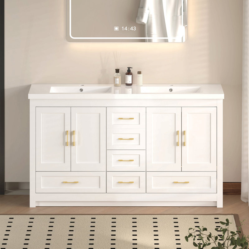 Freestanding Standard Free Standing Single Double Vanity Bathroom Vanity With Resin Top