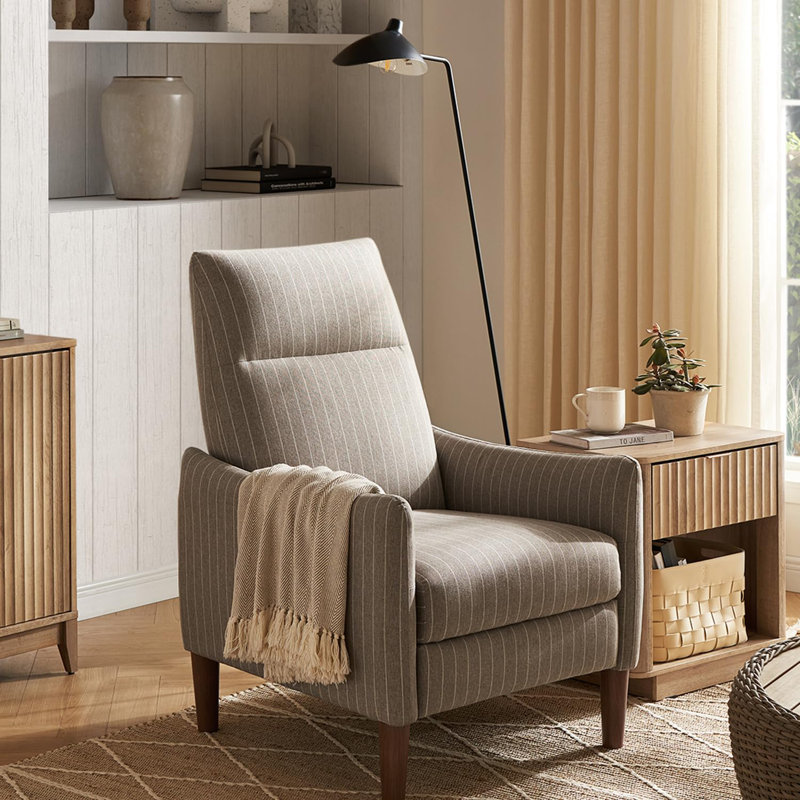 Upholstered Home Theater Seat, Gray Taupe Stripe Cotton Blend
