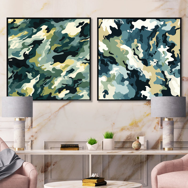 Daenna - Ensemble de 2 collages abstraits carrés, Cadre flottant noir, H 36 po x l 73 po