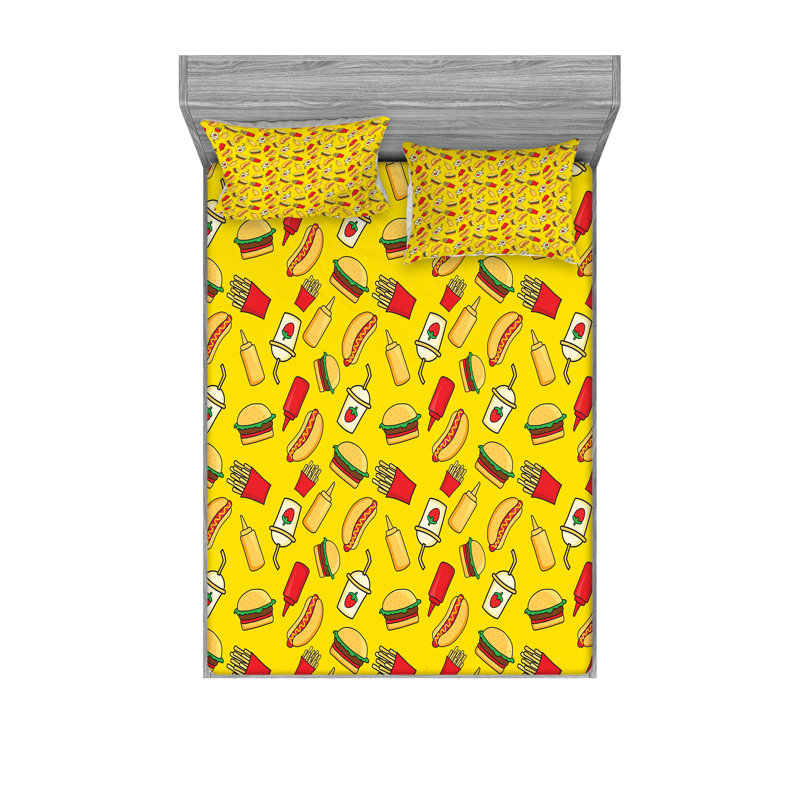Ensemble de draps et taies décoratives Ambesonne, jaune, multicolore, Ensemble de draps pour grand lit avec 4 taies d'or