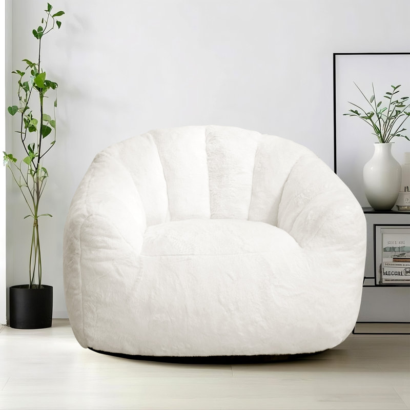 Faux Rabbit Fur Single Bean Bag Sofa with Arms, Gray Polyester