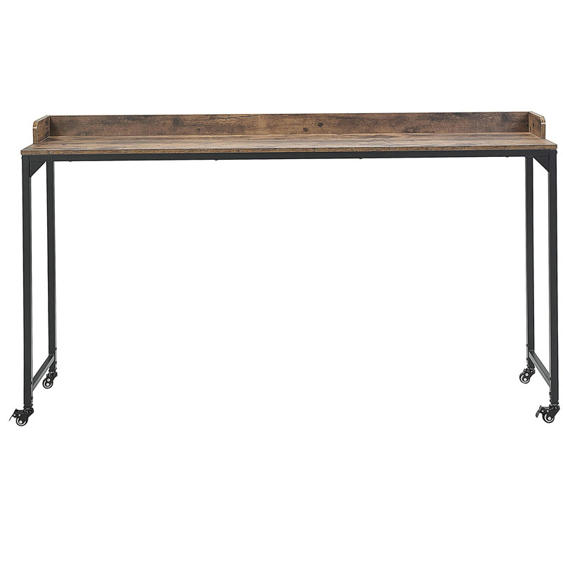 Bureau polyvalent au-dessus du lit en bois brun rustique avec hauteur réglable, pieds en métal avec roulettes, table de lit 1pc, table d'ordinateur portable pour lit, table de petit déjeuner