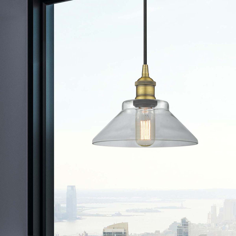 Luminaire suspendu conique à 1 lumière Choccolocco, Transparent, Laiton brossé