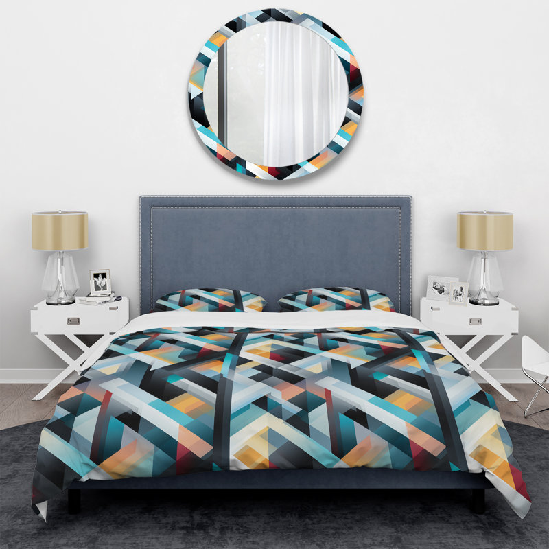 Ensemble de housse de couette géométrique Allanah, Housse de couette simple + 1 taie décorative stan