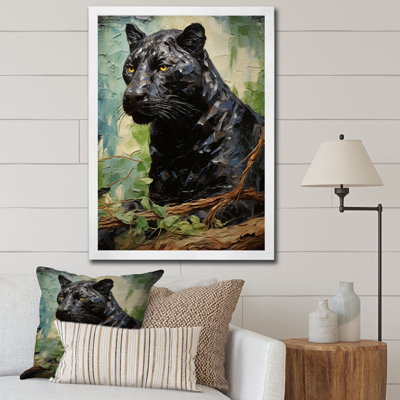 «Black Panther Texture Of The Jungle II», reproduction sur toile, H 32 po x l 16 po x P 1 po, Cadre photo blanc