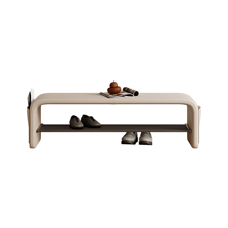 Scandinavian Style Solid Wooden Upholstered Shoe Storage Bench, Beige