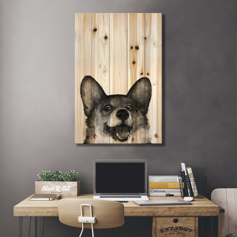 Corgi par Laura Graves - impression sur bois sans cadre, L 26 po x H 40 po