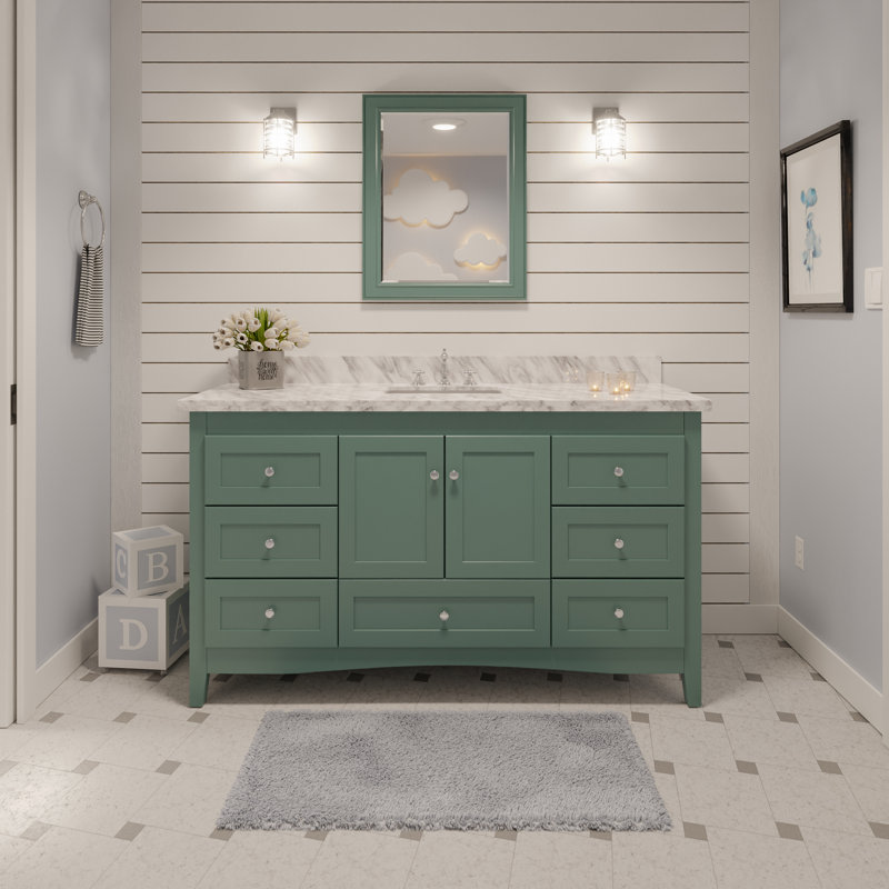 Ensemble de meuble-lavabo simple 60 po Edber, Marbre de Carrare, Vert sauge