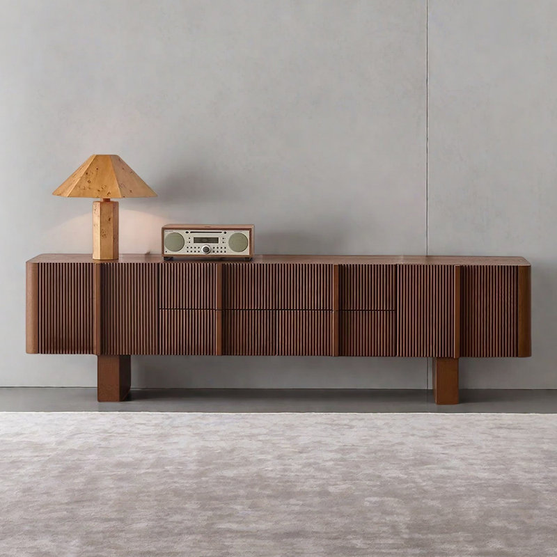 Meuble télé rétro en bois massif, H 22,44 po x l 78,74 po x P 17,71