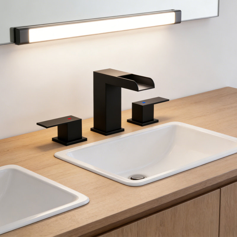 Widespread Bathroom Faucet 3 Hole, 2-Handle Bathroom Sink Faucet with Drain Assembly, Matte Black