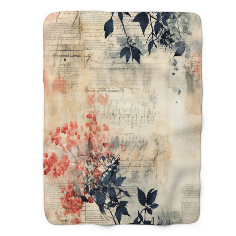 Fleurs rétro - couverture Sherpa de qualité supérieure 1 pièce, Lit simple