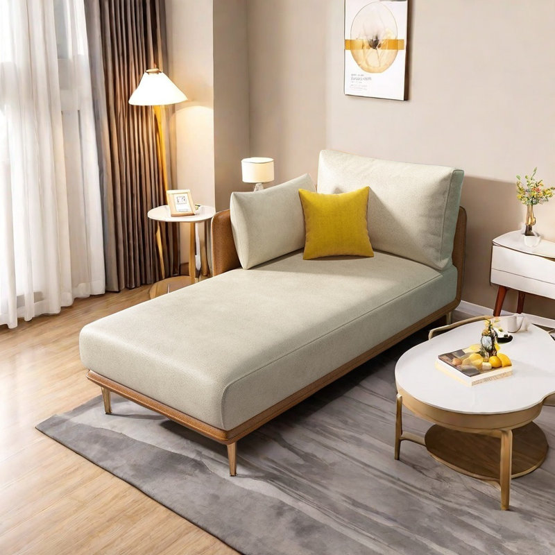 Chaise longue et tissu technique haute densité, Orienté à droite, Creamy White, Doré