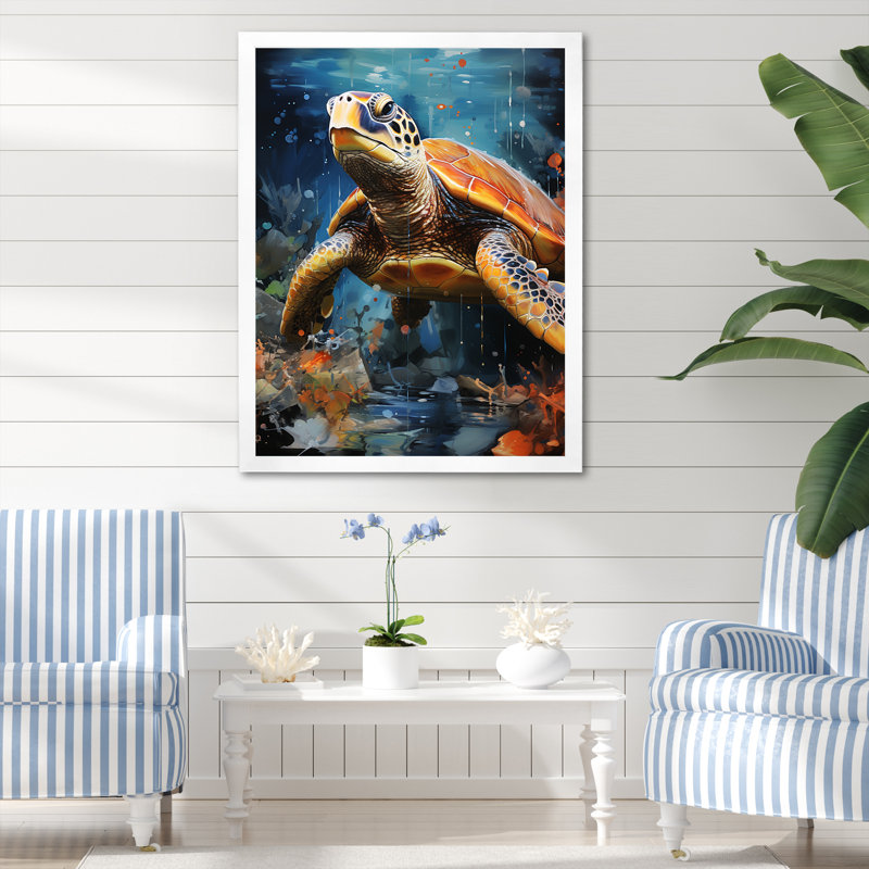 Représentation abstraite d'une harmonie de tortues I sur toile, Cadre simple blanc, H 32 po x l 16 po x P 1 po