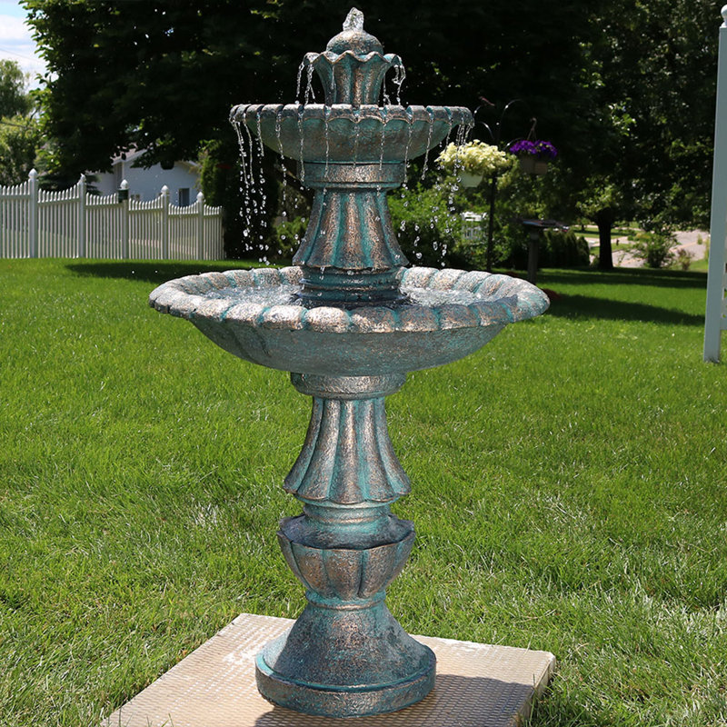 Alvis Nouveau Traditional Dark Green Polyresin 2-Tiered Outdoor Water Fountain