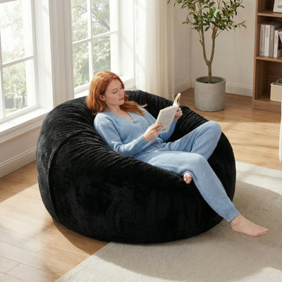 Bean Bag Chair 4FT, Memory Foam Filling, Adult and Teen Bean Bag Chair, Soft Sofa with Removable Flannel Cover, Round Sofa for Living Room, Bedroom, College Dorms