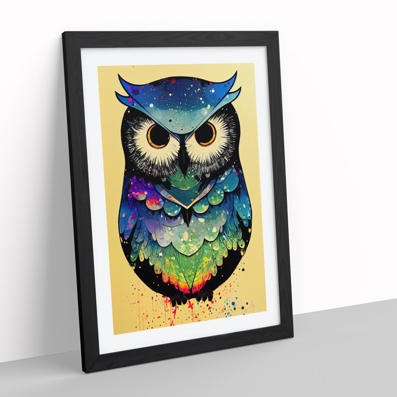 Paint Splashed Owl No.2 Abstract - Framed Print, Black, 64cm H x 46cm W x 2cm D