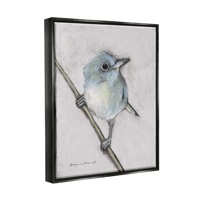 Faune, oiseau perché, peinture sur toile encadrée flottante noire par Stephanie Workman Marrott, H 21 po x l 17 po x P 1,7 po