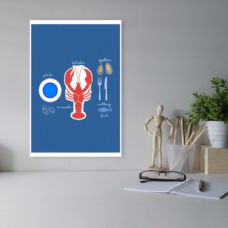 Lobster And Seafood Meal Minimalist Shellfish Fish Lobster Ocean Wall Art Print by Casa Cartissi - Wrapped Canvas Print