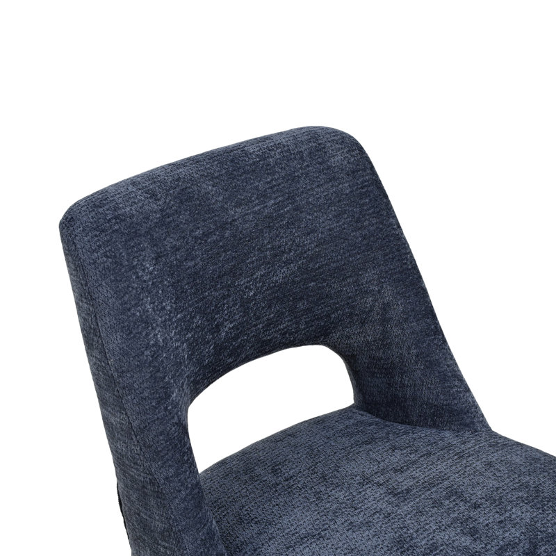 Modern Chenille Upholstered Swivel Dining Side Chair with Cutout Back, Blue