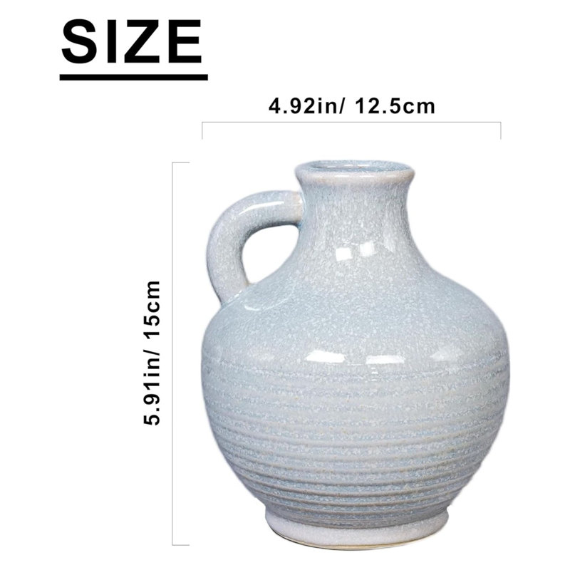Blue Ceramic Vase with Handle, 6-Inch