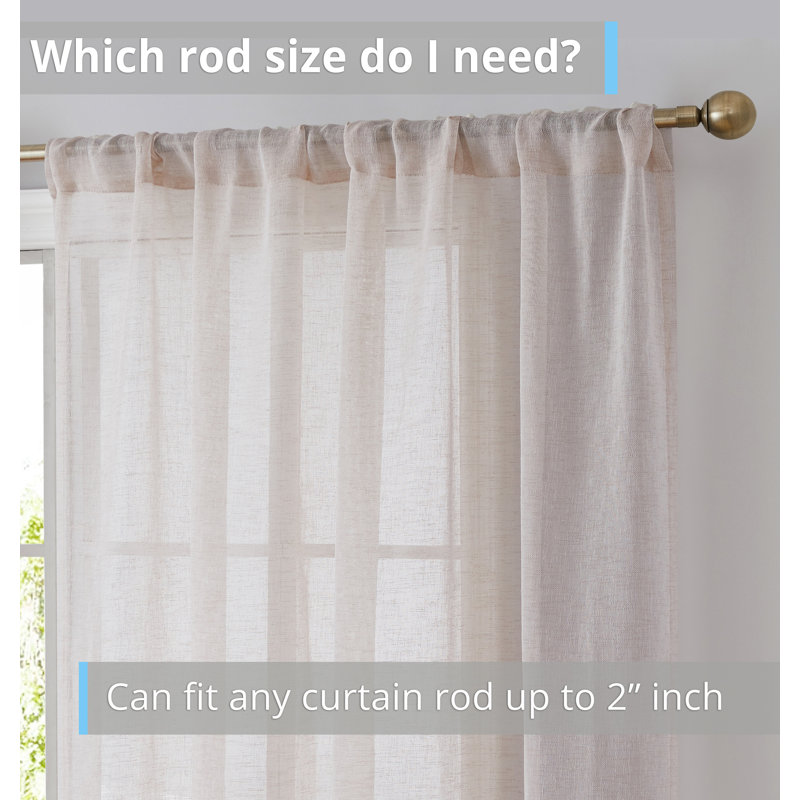 Hailey Faux Linen Sheer Curtain Panels, 54" W x 54" L, Cream