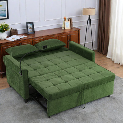 Pull-out Sofa Bed With A Reversible Backrest Cushion, Side Pockets, 2 Usb Ports And A Phone Holder