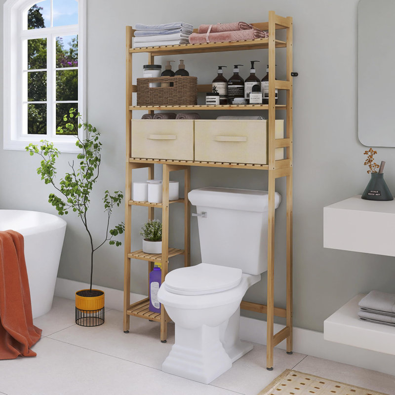 Markuz Bamboo Freestanding Over The Toilet Storage, Natural, 65.36" H x 32.68" W x 9.85" D