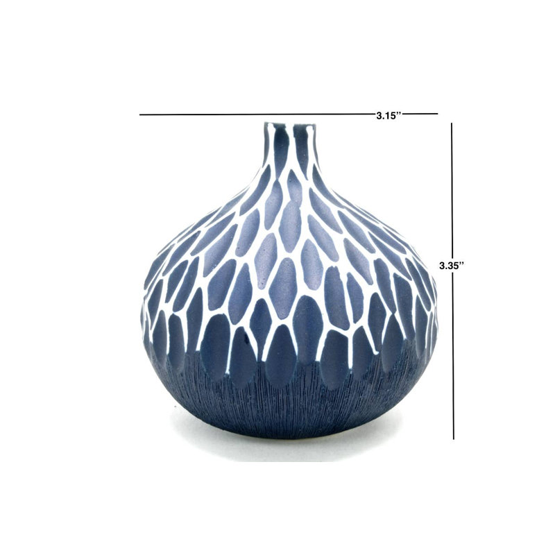 Aurorah Handmade Table Vase, Blue, 3.4" H x 3.2" W x 3.2" D