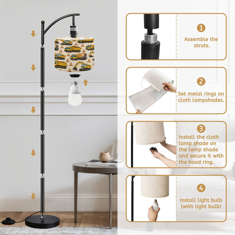  Lampe de plancher Arc sans soudure fabriquée à la main pour enfants pour la mode textile Grande lampe sur pied moderne à DEL Abat-jour réglable en lin 3 températures de couleur