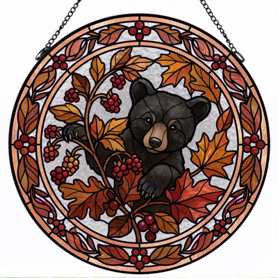 Bear Berry Stained Glass Window Panel，12"H