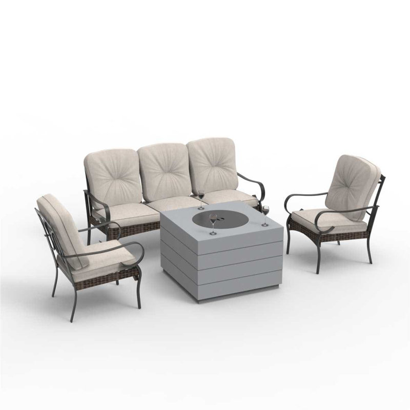 Ensemble de conversation en osier / rotin pour 5 personnes avec coussins Castelli