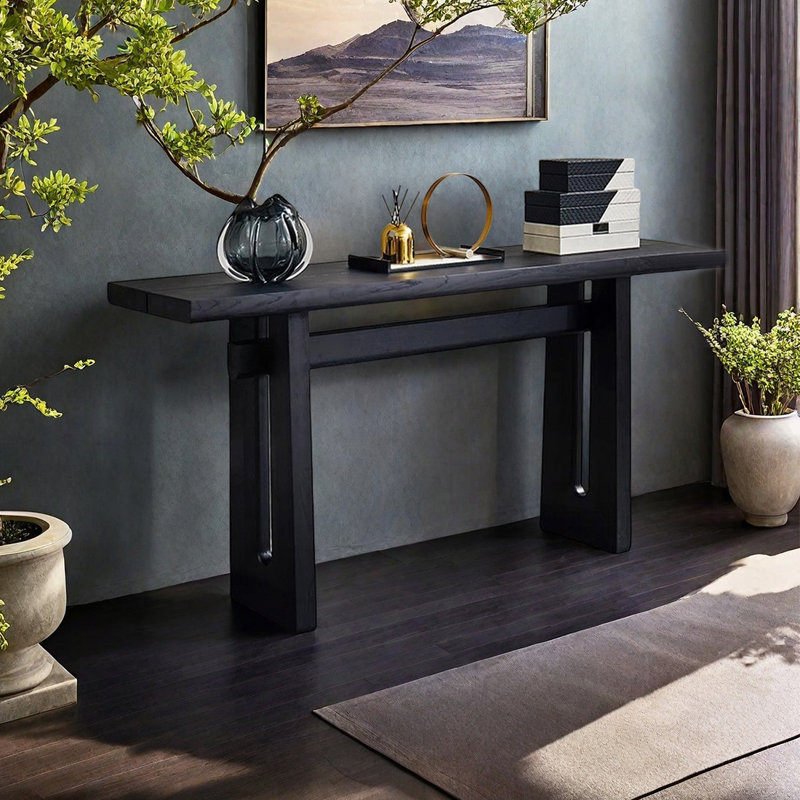 Console minimaliste en bois massif de style nordique, Noir, H 33,07 po x l 62,99 po x P 15,75 po