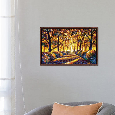 Gold Orange Autumn Road In Forest Landscape by Valery Rybakow - Print on Canvas
