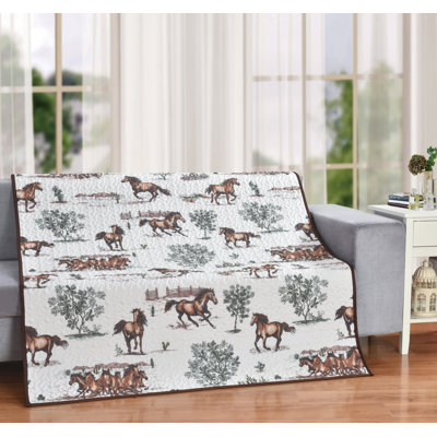 Rustic Trails Horses Western Farmhouse Desert Ranch 60” x 50” Decorative Quilt Throw Blanket