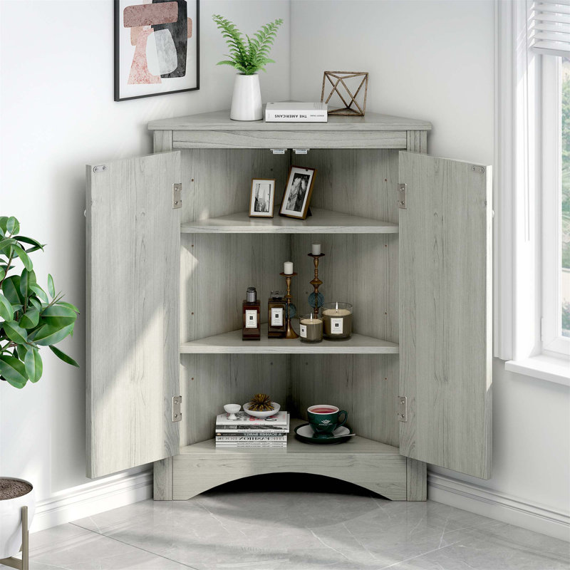Triangle Bathroom Storage Cabinet With Adjustable Shelves, Freestanding Floor Cabinet For Home Kitchen, Maximizing Corner Space And Enhancing Elegance