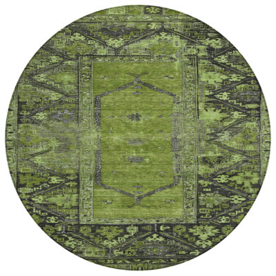 Machine Washable Indoor/Outdoor Xhevrie Olive Rug