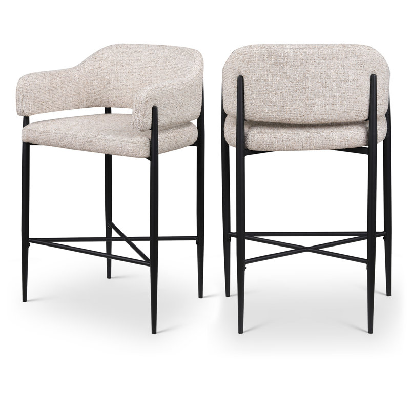 Sylas Fabric Counter Stool, Beige Polyester Fabric