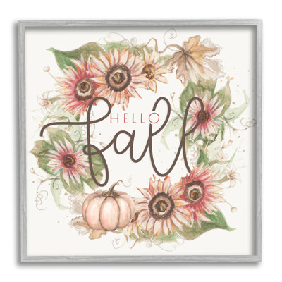 Bonjour, automne, automne, voeux, couronne de citrouille florale, art numérique sur estampe numérique par Patricia Pinto