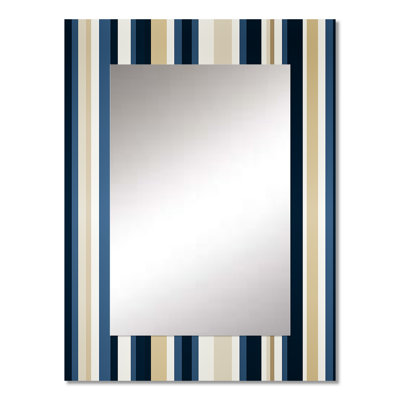 Huddleston Classic Beige And Blue Elegance Striped Pattern - striped  Decorative Mirror, Modern Large Wall Mirror, Printed Metal Art