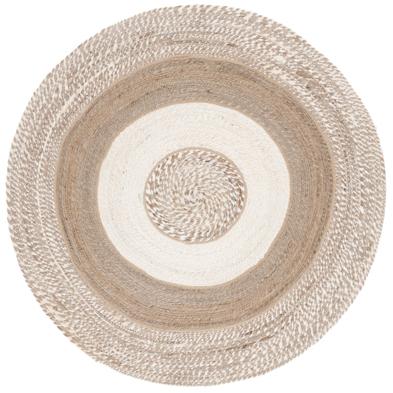Natural Fiber Handwoven Jute Geometric Rug, Round 3'
